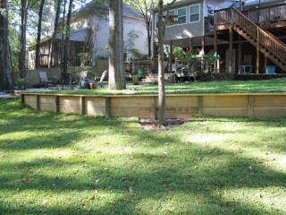 A wood retaining wall in Pelham, Al